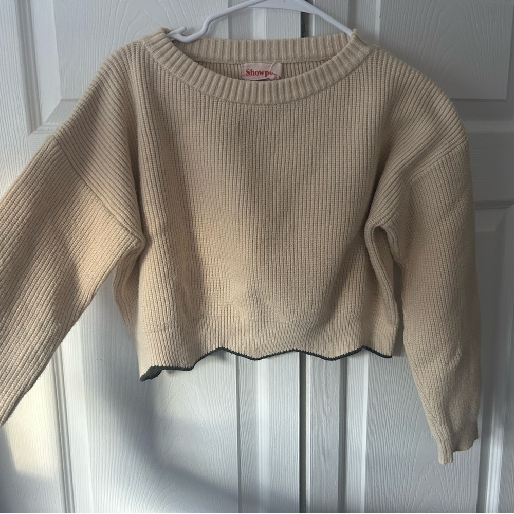 Showpo. Cream Ribbed Cropped Sweater